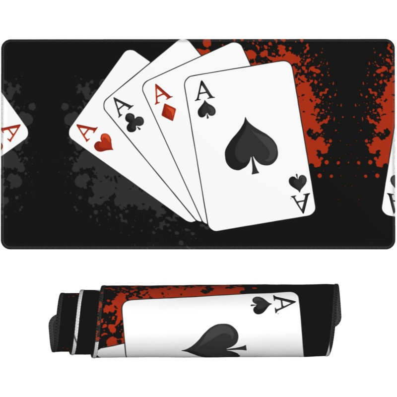 Tapis de souris de jeu Four Aces Poker, grand format - Tapis de bureau antidérapant avec bords cousus, base en caoutchouc texturé durable pour le jeu, 30 x 70 cm