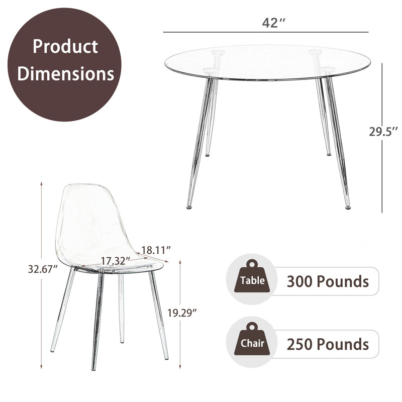 Ensemble repas pour 4 personnes Harisan, Transparent / argent, H 30 po x L 40 po x l 40 po