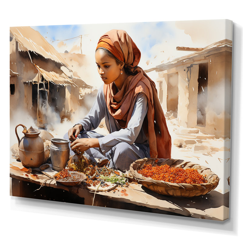 Femme africaine au marché II - art mural femme, H 34 po x l 44 po x P 1,5 po, Toile tendue