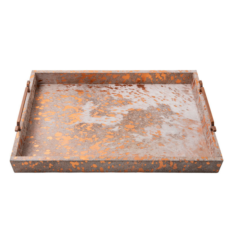 Metallic Copper Cow Hide Tray - Small,  2.5" H x 23.5" W x 15.75" D