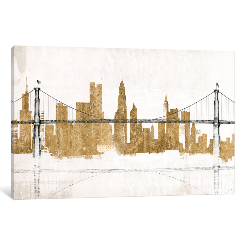 Pont et horizon doré-imprimé, H 26 po x l 40 po x 1,5 po, Toile