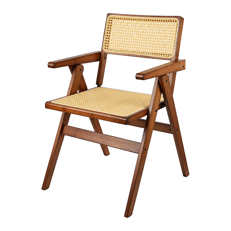 Chaise de salle à manger pliante en rotin, capacité de charge de 200 kg, assise et dossier en rotin tressé à la main, sans assemblage, chaise portable idéale pour salle à manger, terrasse ou cour.