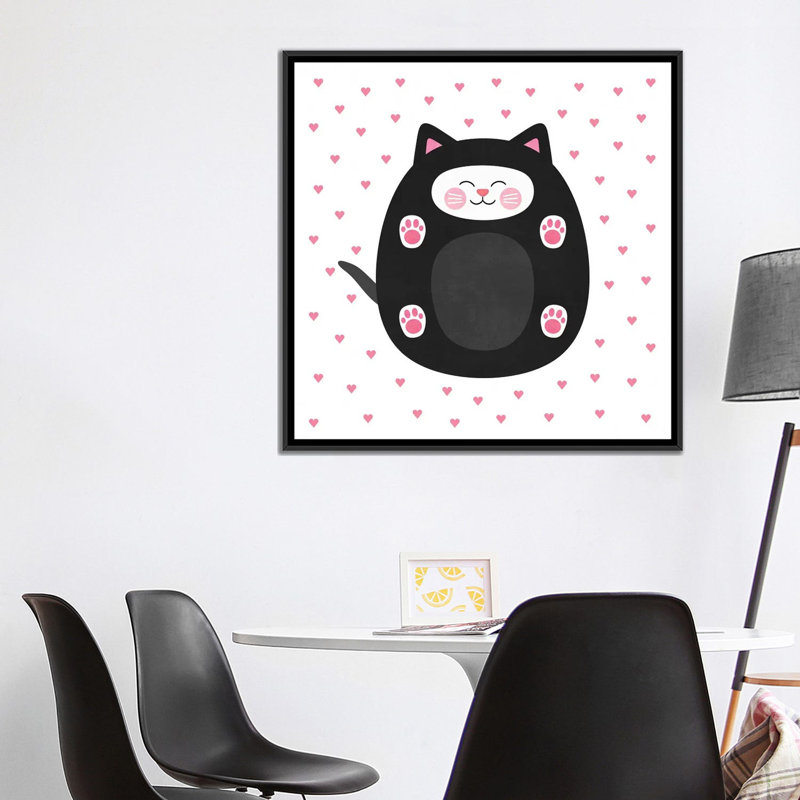 « chat love », impression sur toile tendue, H 18 po x l 18 po x P 1,5 po, Toile avec cadre noir, Pas de tapis