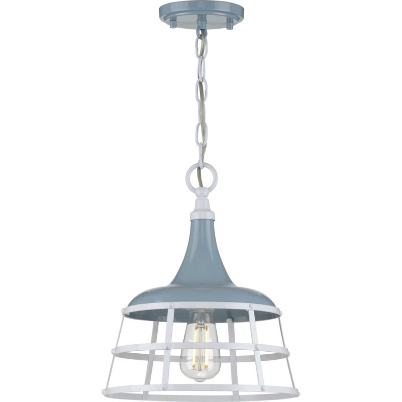 Luminaire suspendu en forme de dôme à 1 lumière Holley, Bleu / Blanc