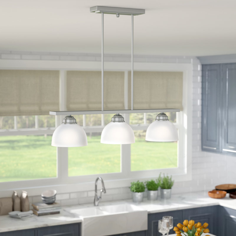 Luminaire suspendu linéaire pour îlot de cuisine à 3 lumières Annete, Nickel brossé