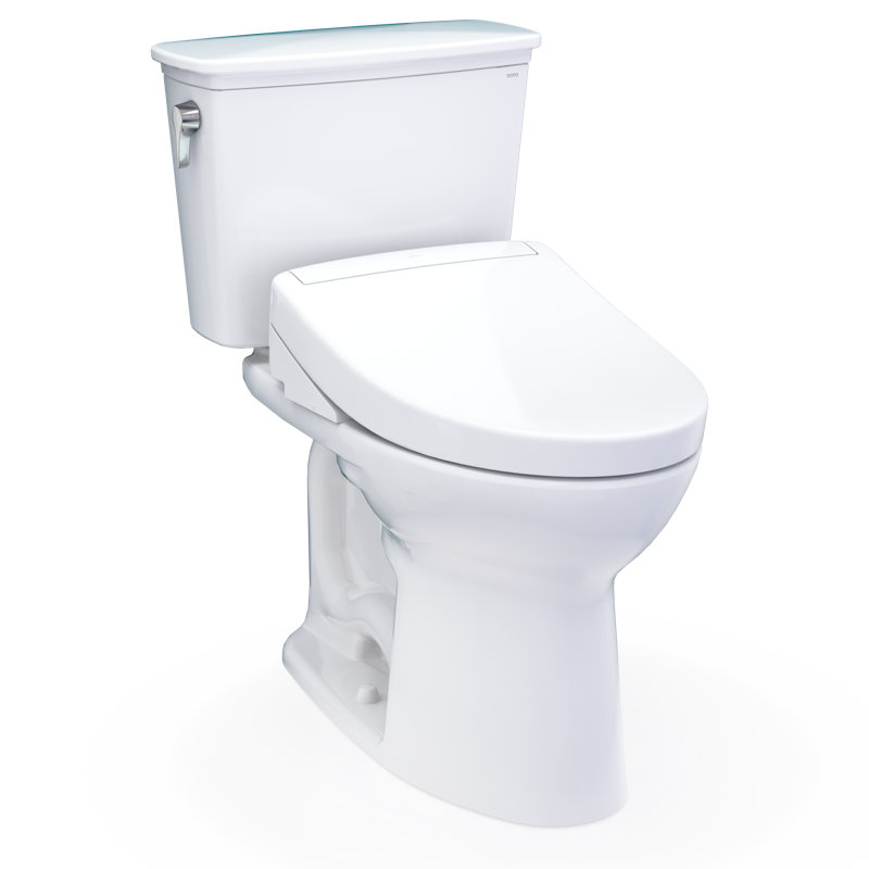 TOTO® Drake® Transitional WASHLET®+ Two-Piece Elongated 1.28 GPF Universal Height TORNADO FLUSH® Toilet with S5 Bidet Seat, Cotton White - MW7863446CEFG#01