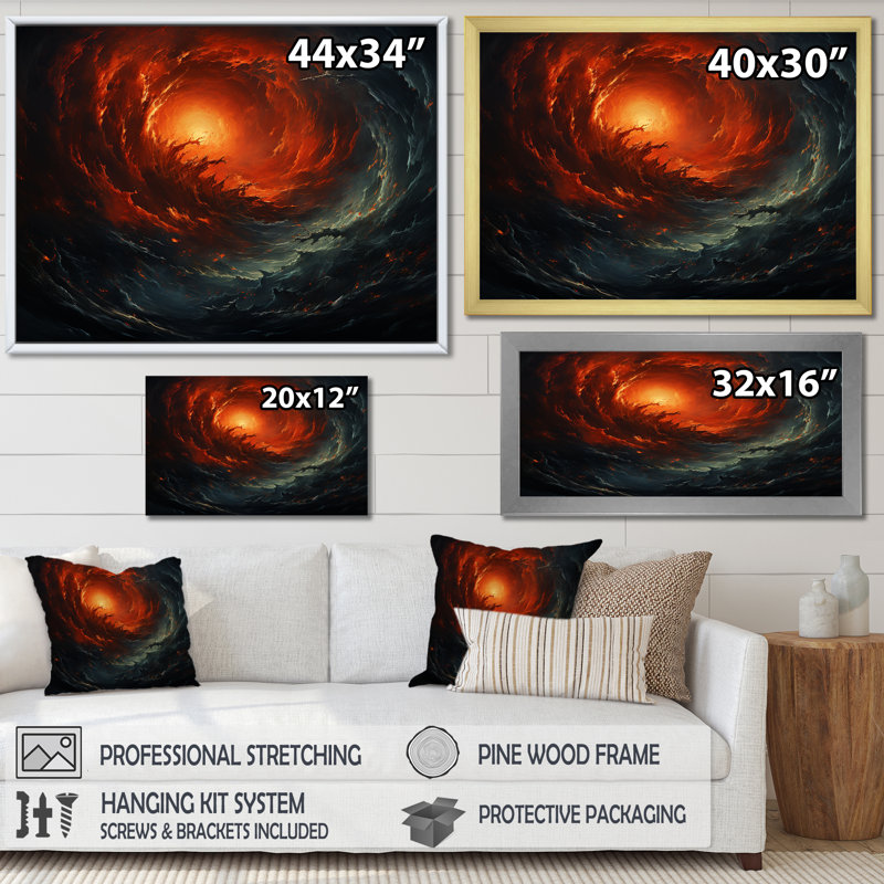 Chonvandra " Infernal Inflection Spiral ", Gold Picture Framed Canvas, 30" H x 40" W x 1.5" D