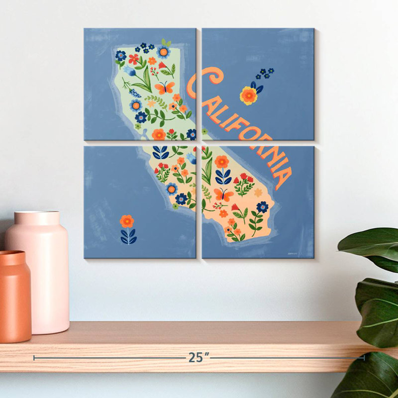Carte de l'état floral d'Aliaz - Californie, H 18 po x l 18 po