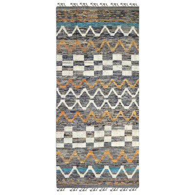Tapis unique gris marocain / ivoire / orange nouvel âge 6 pi 1 po x 12 pi 11 po Moroccan