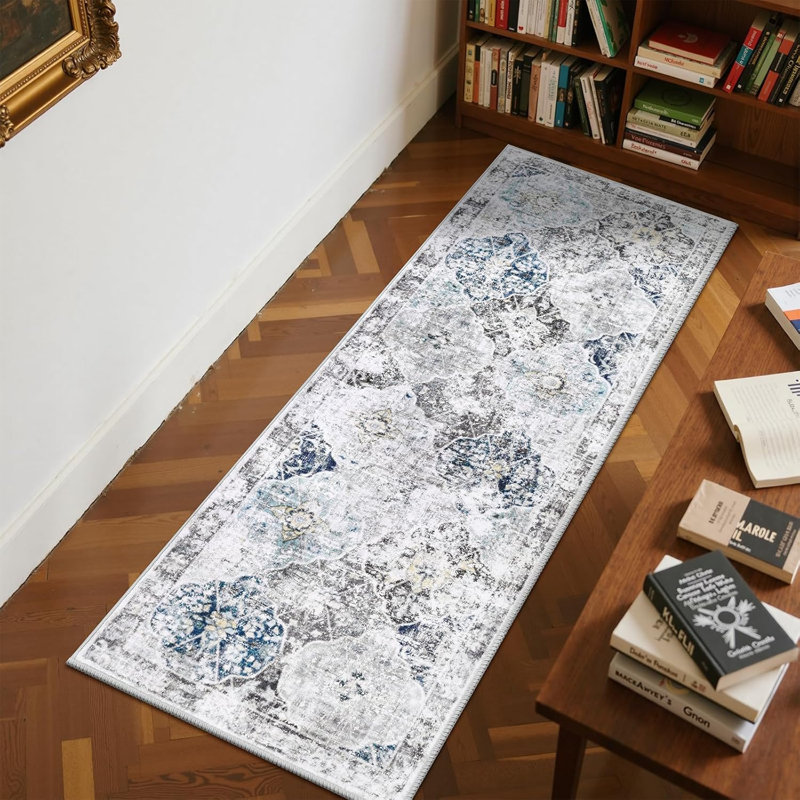 Area Rug, Runner 2' x 6', Blue/Gray