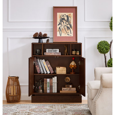 Buffet avec rangement, buffet cannelé de ferme avec 2 portes et tablettes réglables, meuble télé, armoire de rangement pour le vestibule, la cuisine, le salon, le noyer