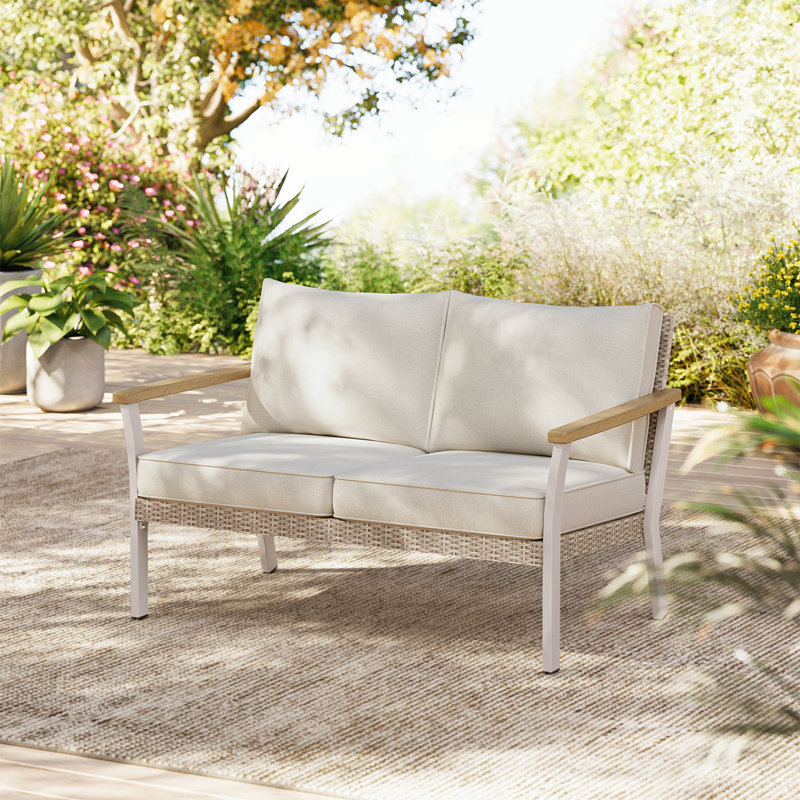 Canapé 2 places pour causeuse de patio, Coussin ivoire / structure ivoire