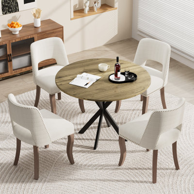 Ensemble de table de salle à manger 31 po avec chaises 2/4 en tissu, plateau en panneau de fibres à densité moyenne brun rustique, style maison de campagne industrielle pour petits espaces