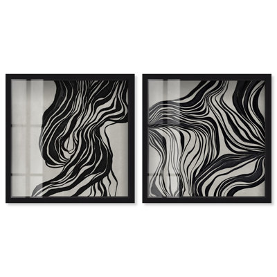 Emotional Flow Shadowbox Print Modern Wall Art Set by Art Remedy, Black Frame, 12 x 12