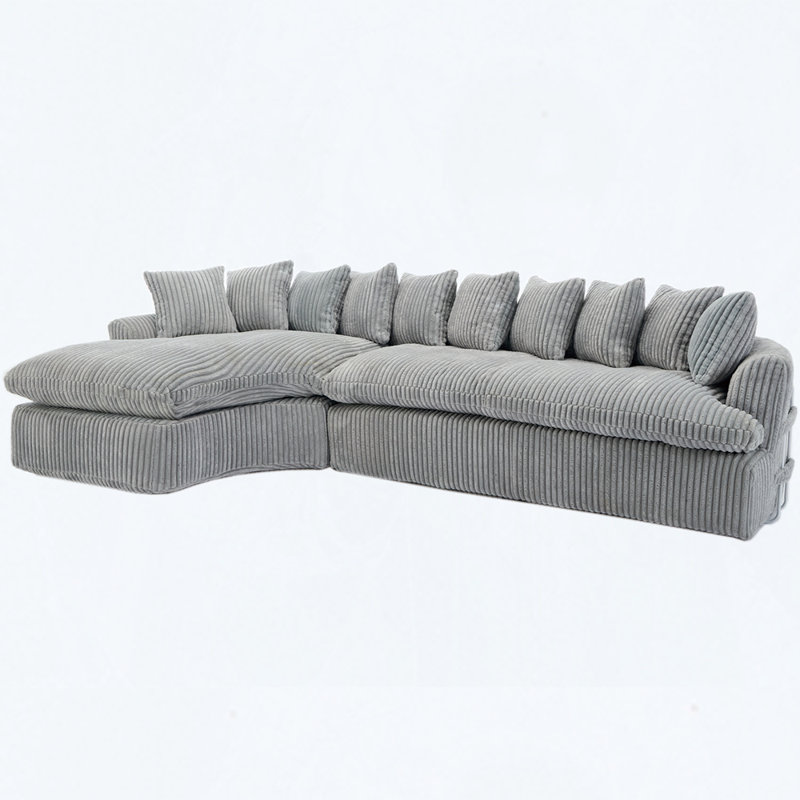 Grand canapé modulaire 127 po, Velours côtelé gris