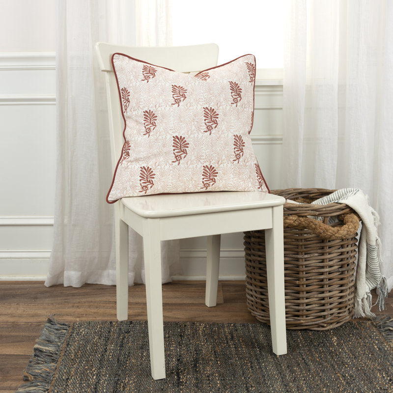 Betania Cotton Floral Square Throw Pillow, Terracotta