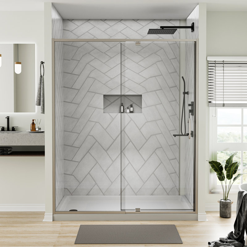 Porte de douche semi-cadrée avec verre transparent de 56 à 60 po de largeur x 71 po de hauteur, Nickel brossé