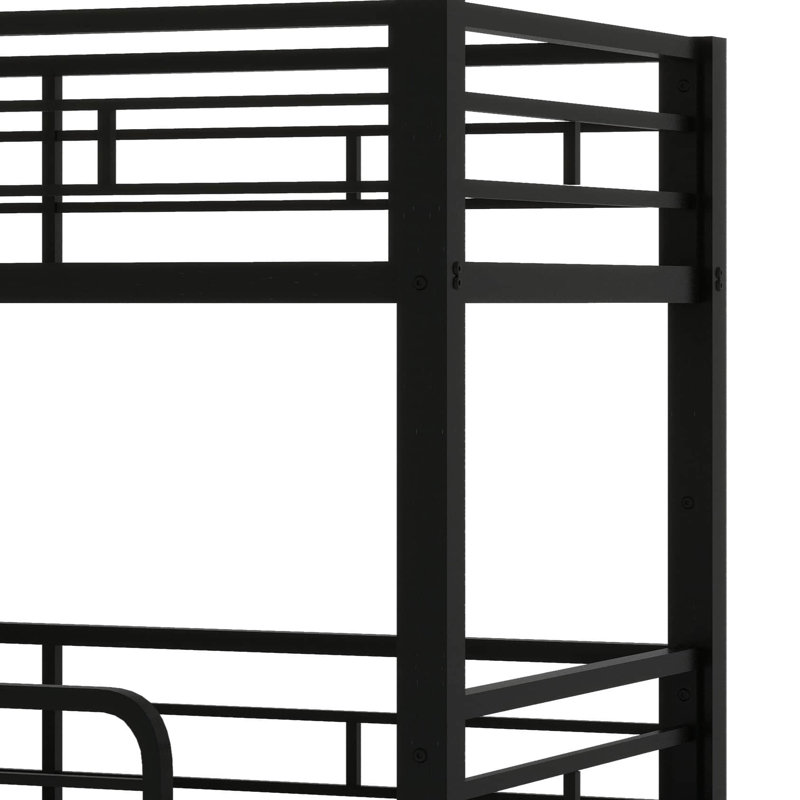 Lits simples superposés triples avec 2 échelles, structure de lit superposé en métal avec garde-corps, Noir