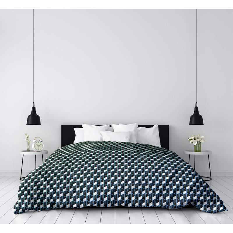 Housse de couette Katelyn Elizabeth, Housse de couette pour grand lit, Microfibre, Vert, bleu et noir