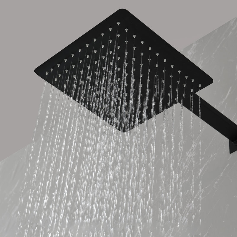 12 Inch Wall Mount Rainfall Square Shower Head, Matte Black