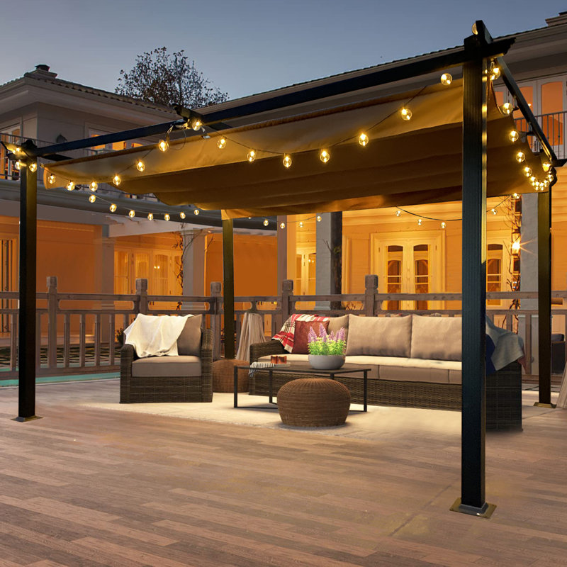 Pergola en aluminium avec auvent, Toile kaki, 10 pi. L 10 pi. D