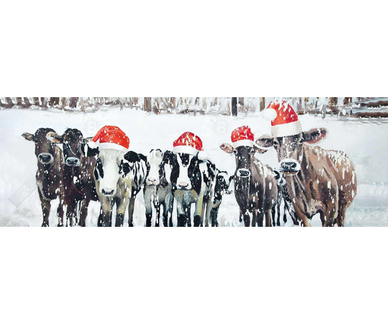 Curieux vaches de Noël sur toile | Décoration de ferme rustique, H 48 po x l 16 po