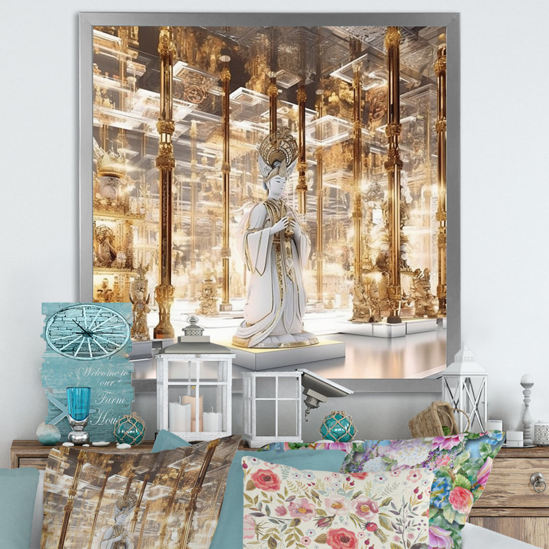 Déesse indoue blanche - élégance Divine - imprimé, H 36 po x l 36 po x P 1,5 po, Cadre simple argenté