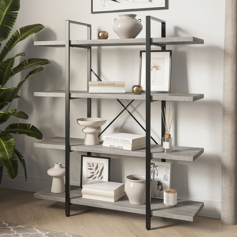 Metal  Etagere Bookcase, Gray Wash, (4 Shelves) 54.9" H x 41.3" W x 12.5" D