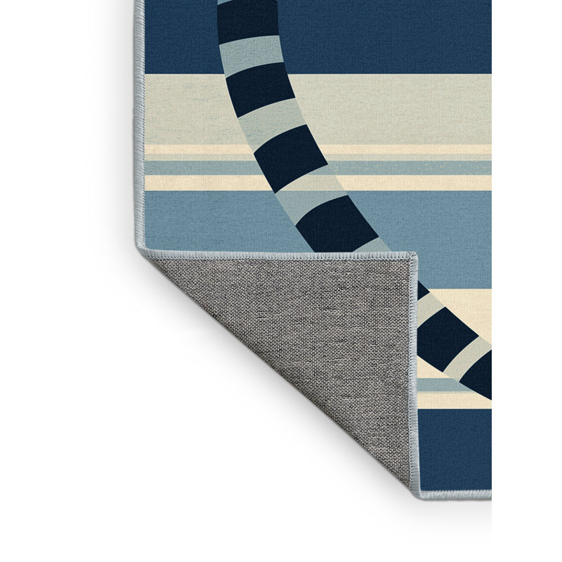 Tapis à rayures décontracté lavable à la machine osckar lémurien - Reliure bleu ciel, 6 X 9