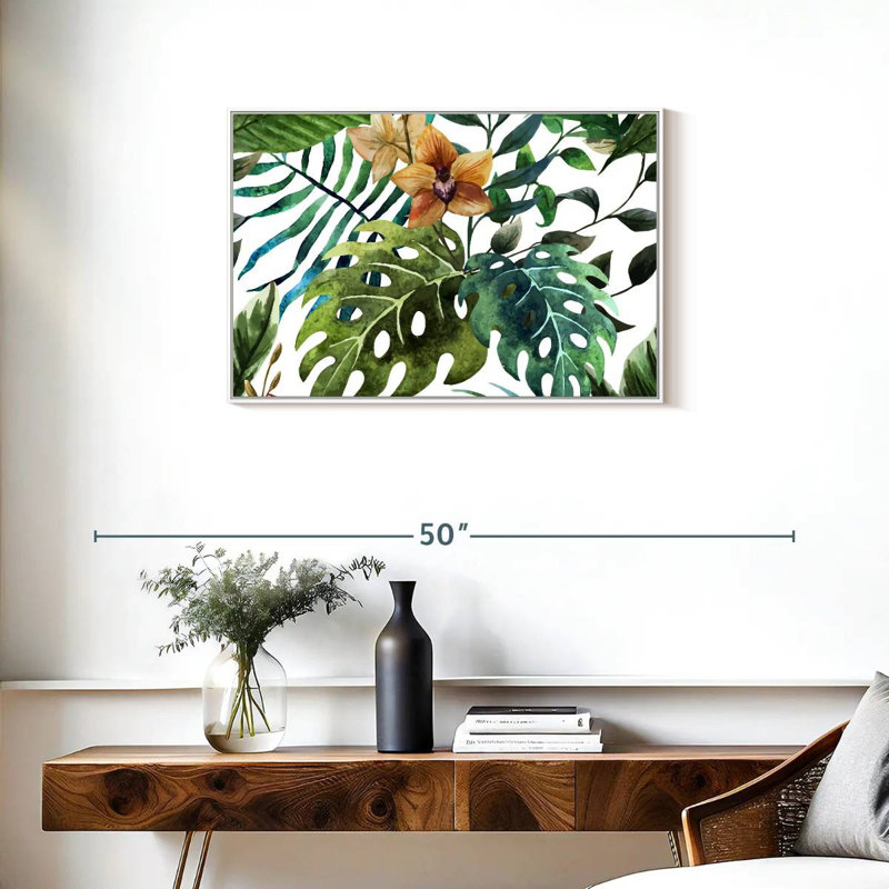 Feuilles de Monstera sauvages, Cadre flottant blanc, 31 po x 21 po