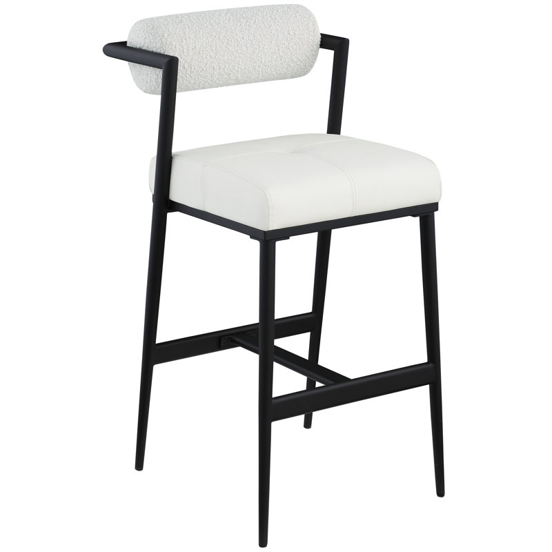 Stryker Upholstered Counter Stool with Iron Frame, Cream Boucle Fabric