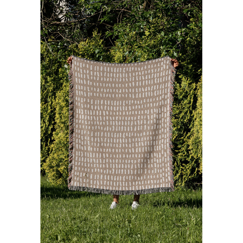 Jeté en coton à imprimé abstrait Kola, Beige, 60 x 60
