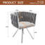Set of 2 Woven Velvet Dining Armchairs, Upholstered Side Chairs with Braided Backrest, Chrome Electroplated Metal Legs, Grey-1628004130