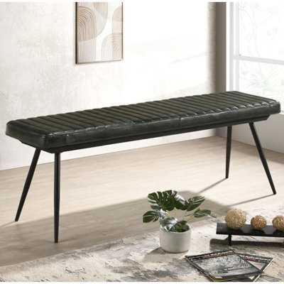 Banc rembourré en cuir avec pieds en métal, brun clair antique