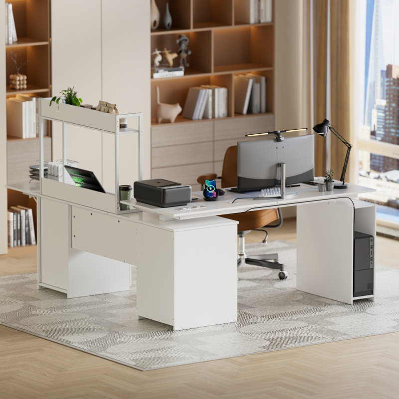 Bureau debout électrique en L de 63 po, bureau debout réglable en hauteur, ports de charge USB, affichage à DEL, bureau d'ordinateur moderne en bois Home Office