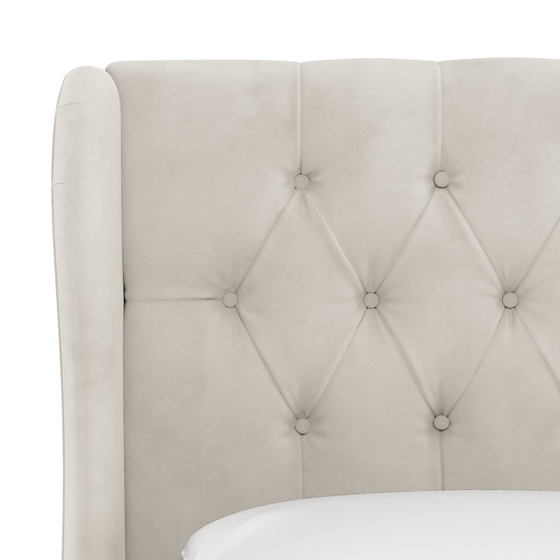 Azariah Upholstered Unfinished Wingback Bed, King, Bella Light Gray Performance Velvet