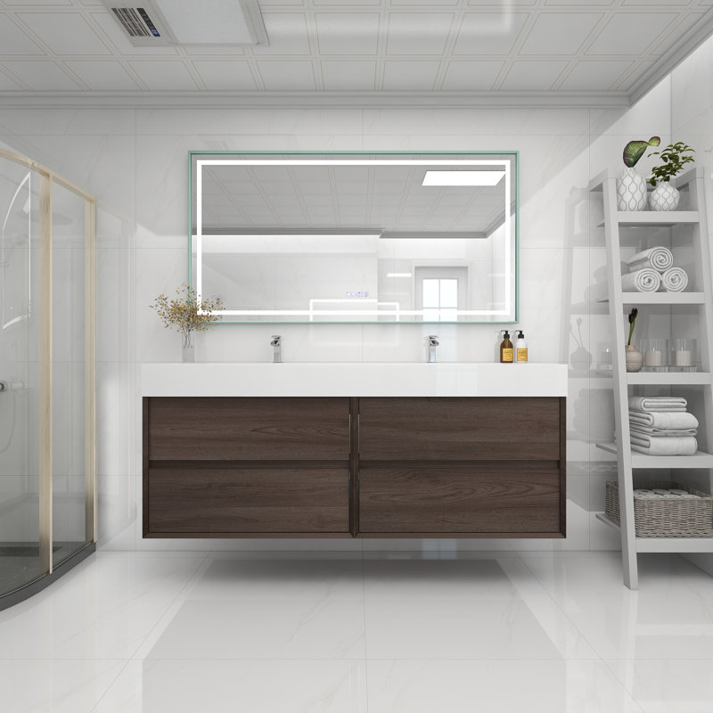 Meuble-lavabo double 72 po, Chêne rouge