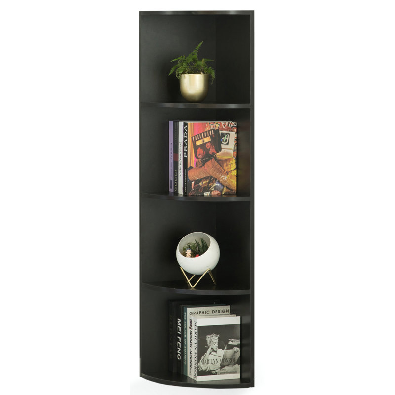 Black 4-Tier Wooden Corner Bookshelf for Small Spaces, Slim Bookcase Display Stand, Nursery Bedroom Office Classroom Library Storage Shelf