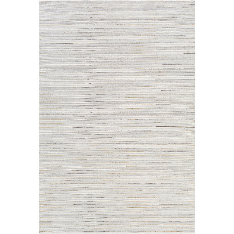Tapis rayé gris / ivoire tissé à plat à la main Nichole, Rectangle 2 pi x 3 pi