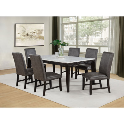 Vinia 7-Piece White Marble Top Dining Set Dark Grey And Coffee Bean