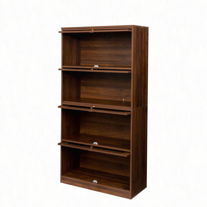 Bookcase Contemporary Closed Back Glass Doors Office Storage Cabinet Floor-To-Ceiling Low Cabinet Bookcase Against Wall Dustproof Bookshelf