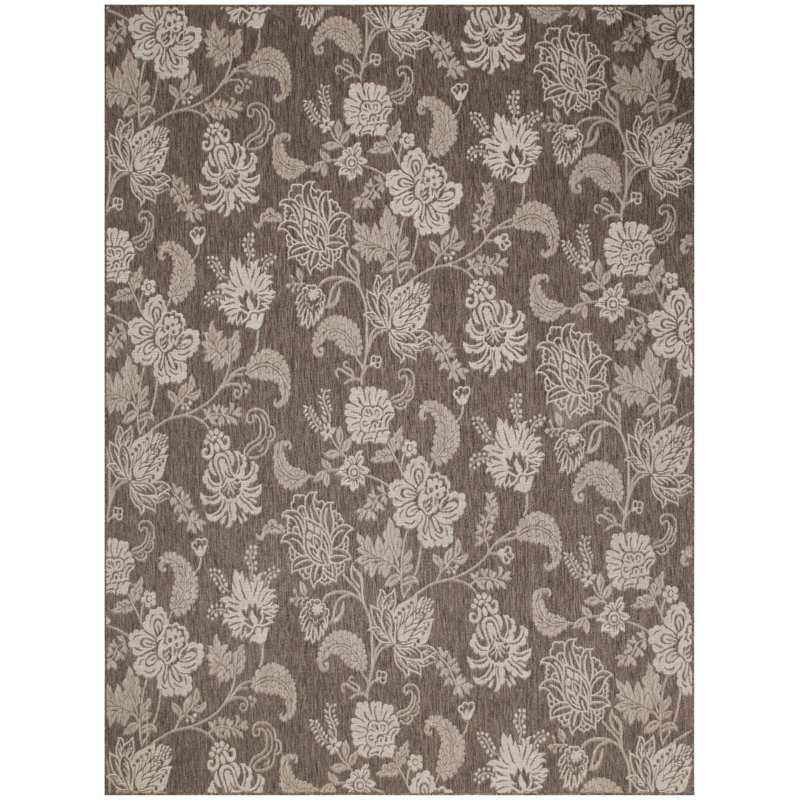Rectangle Petroni Floral Polypropylene Indoor/Outdoor Area Rug in Brown/White, Rectangle 8' x 10'