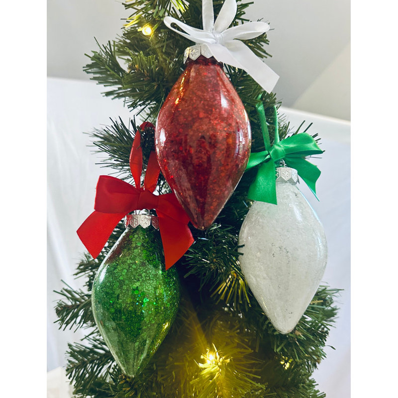 Ensemble de 3 décorations de Noël scintillantes incassables rouges, blanches et vertes