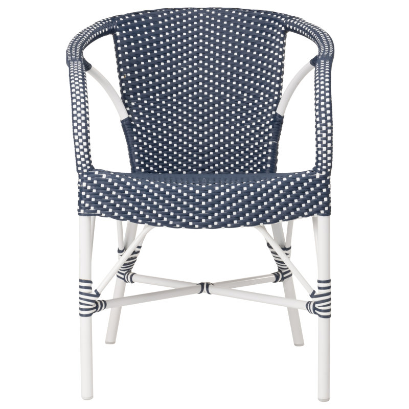 Chaise de salle à manger d'extérieur Madeleine, Bleu marine à pois blancs