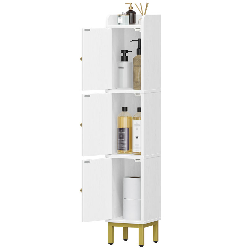 Armoire de rangement mince pour salle de bain, organisateurs de salle de bain étroits et rangement avec 4 pieds réglables, rangement pour salle de lavage pour petits espaces, cuisine, salon, 3 portes, blanc