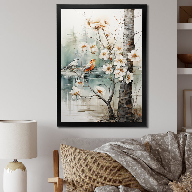 «Lusilla White and Grey Brich Woods Collage I», reproduction sur toile, H 20 po x l 12 po x P 1 po, Cadre photo noir
