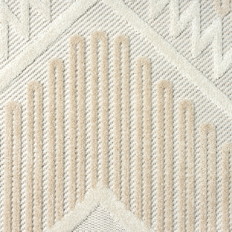 Tapis géométrique en polypropylène beige / gris Fujiko, Rectangle 5 pi 3 po x 7 pi 6 po