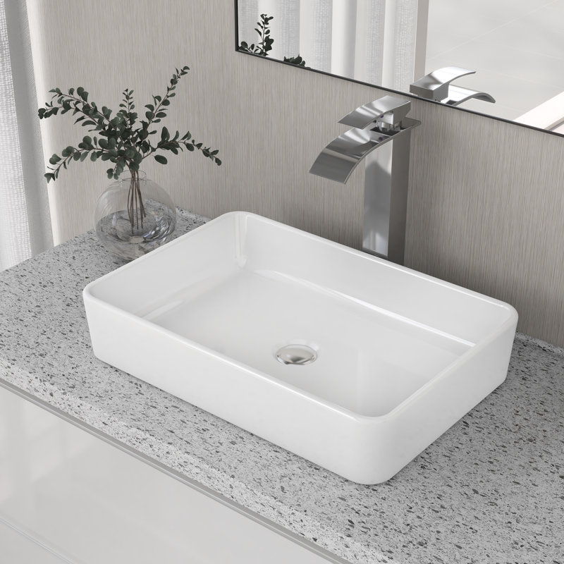 DeerValley 505mm x 340mm Ceramic Rectangular Countertop Basin Bathroom Sink, White