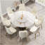 Table de salle à manger 59,05 po en pierre artificielle ronde blanche avec base en fer blanc pouvant accueillir 8 personnes - table tournante en pierre artificielle blanche de 31,5 po (sans les chaises)-1454625991-1454625989