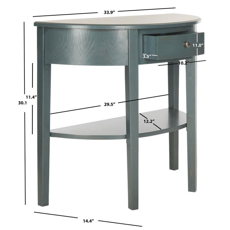 Teal Pine Wood Demilune Console Table with Storage